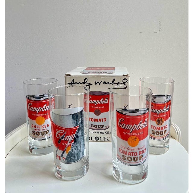 Set of four glasses from the Campbell's Series by Andy Warhol produced by Block Collectible set of four clear glass...