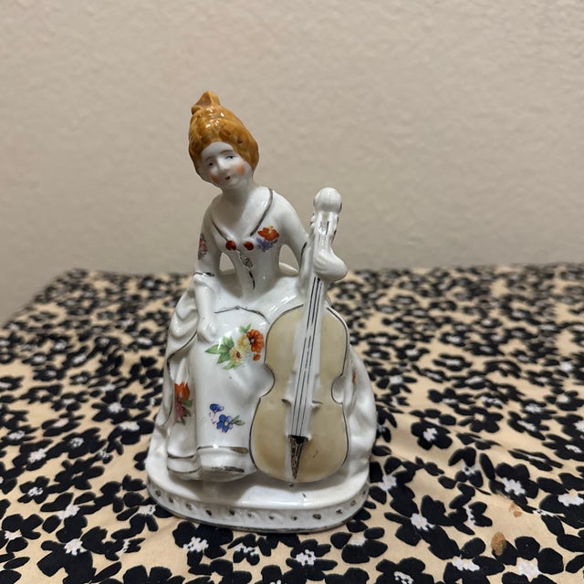 Vintage Japanese Porcelain Victorian Lady Figurine Playing Cello, 'Melody in Motion' Style, 1980s For Sale - Image 10 of 11