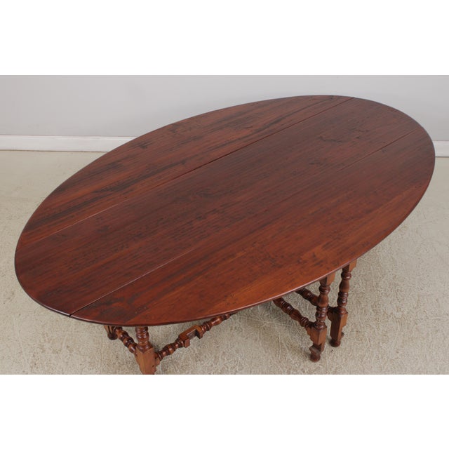 Wood Custom Made Large Walnut Gateleg Drop Leaf Dining Table For Sale - Image 7 of 18