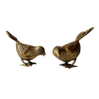 Vintage Brass Sparrow Bird Figurines-a Pair For Sale