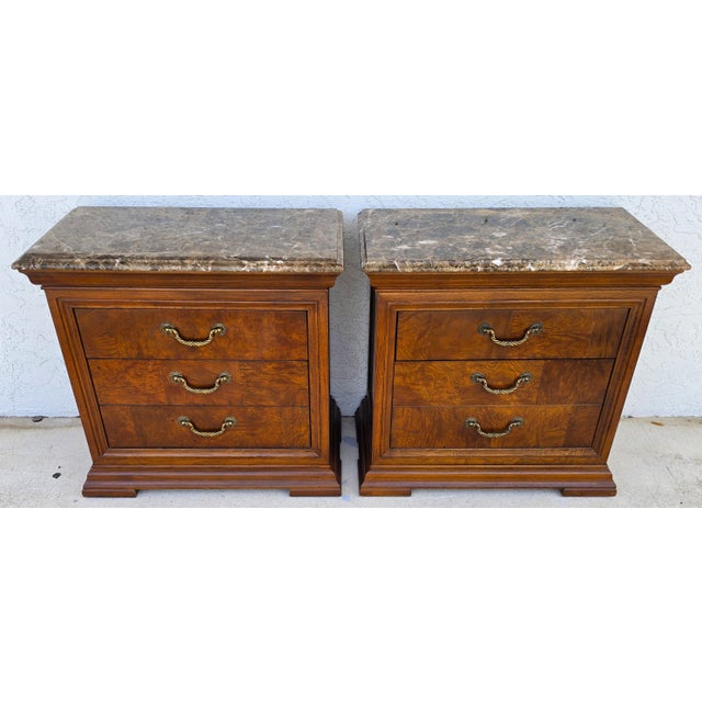 Thomasville Thomasville Elysee Nightstands Burl and Marble a Pair For Sale - Image 4 of 13