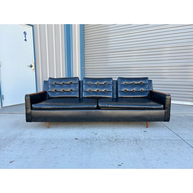 Mid Century Walnut & Vinyl Sofa For Sale - Image 11 of 12