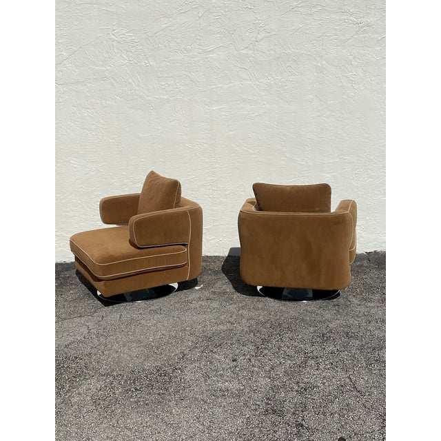 1970s Quilted Sculptural Barrel Swivel Chairs Attributed to Milo