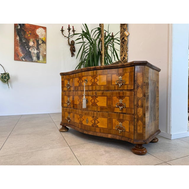 Dreamlike Baroque Chest of Drawers, Inlaid/Marquetry. Dimensions: Height x Width x Depth: 80 x 120 x 58 cm. Beautifully...