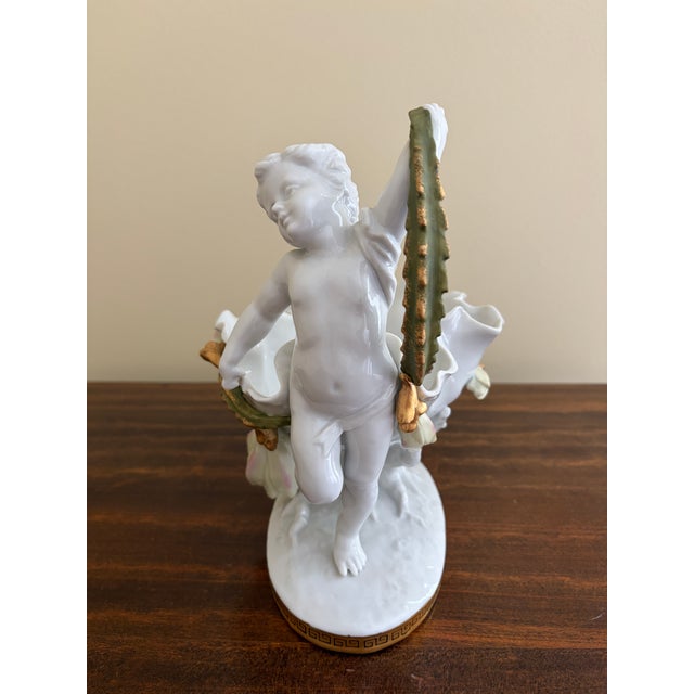 Neoclassical Porcelain Compotes With Putti & Gold Gilt Greek Key Border, Pair For Sale In South Bend - Image 6 of 15