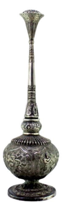 Silver Holy Water Sprinkler with Relief of the Goddess Shiva and Applications