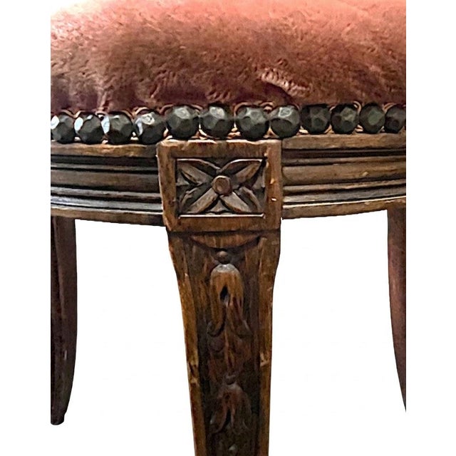 Rose Italian Neoclassical Revival Side Chair, Carved Rosette Crest, Round Upholstered Seat, Mid-20th Century For Sale - Image 8 of 14