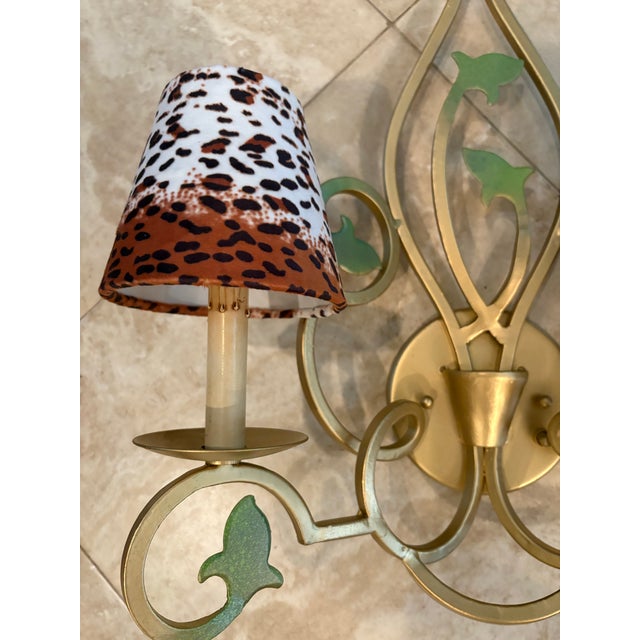 Vintage Currey and Company Double Wall Sconces With Leopard Shades - A Pair For Sale In Savannah - Image 6 of 12