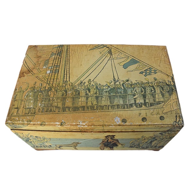 Antique Nautical Motif Decoupage Wood Keepsake Box For Sale In Los Angeles - Image 6 of 11