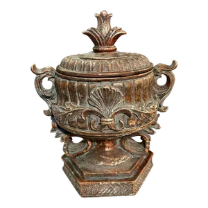 1980s Vintage Large Resin Carved Vase/Urn With Lid