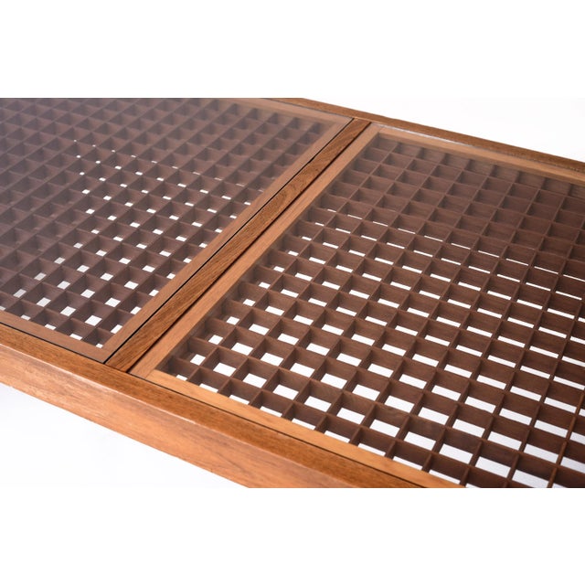 1980s Vintage Danish Komfort Lattice Pattern Teak Glass Coffee For Sale - Image 5 of 10