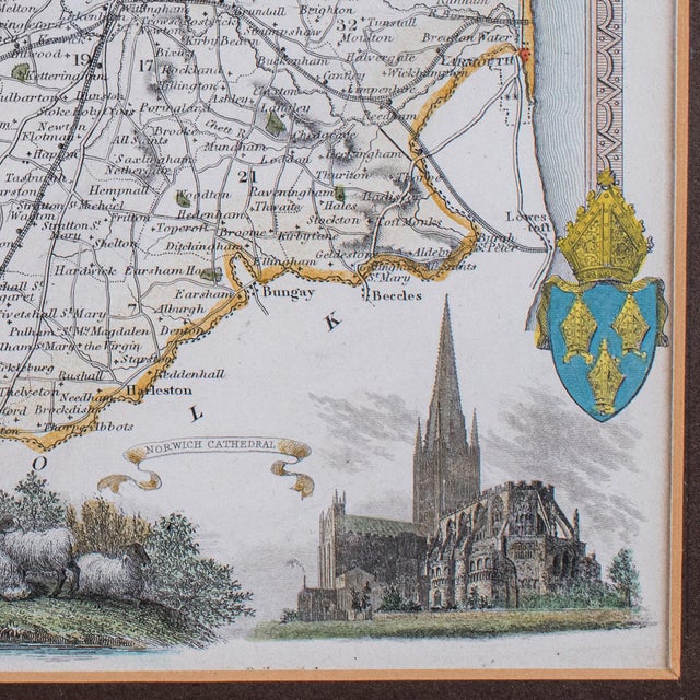 Vintage Norfolk County Map, English, Framed, Cartography, After Thomas Moule For Sale - Image 11 of 12