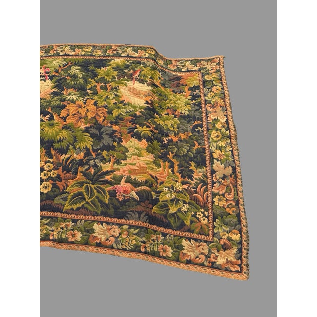 Antique French Aubusson Hand Woven Scenic Landscape Tapestry W Birds 70" X 90" For Sale - Image 4 of 11