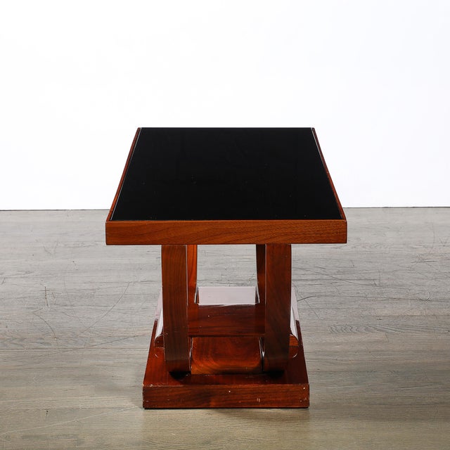 Brown Art Deco Machine Age Walnut Cocktail Table W/ Inset Vitrolite Top by Modernage For Sale - Image 8 of 11