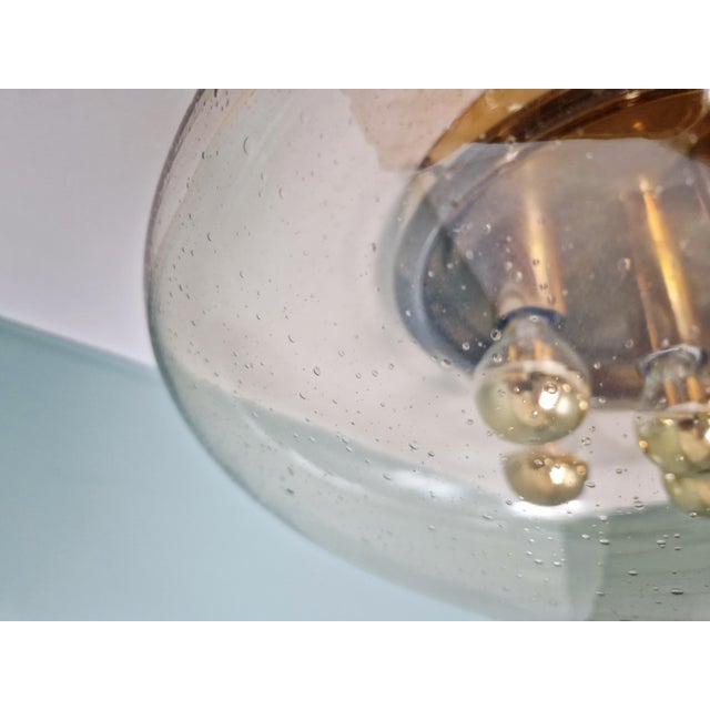 Metal Large Ceiling Light in Brass and Bubbled Blown Glass from Glashütte Limburg, 1970s For Sale - Image 7 of 13