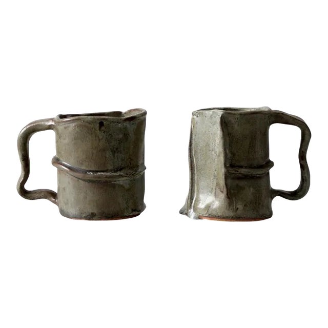 Vintage Abstract Studio Pottery Mugs Pair For Sale