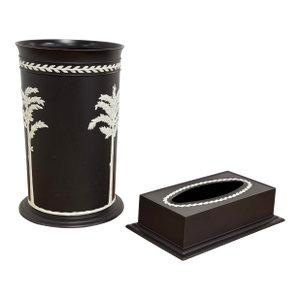 Vintage Fesco Resin Black Wedgewood Style Waste Basket and Tissue Box Holder