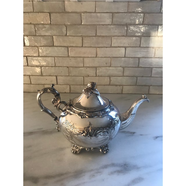 Metal Vintage Hand-Chafed Maker's Marked Silver Plate Coffee and Tea Service - 8 Piece Set For Sale - Image 7 of 12