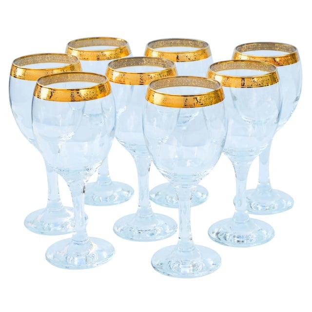 Mid-Century Modern Mid 20th Century Wineglasses with Gold Pattern- Set of 8 For Sale - Image 3 of 3