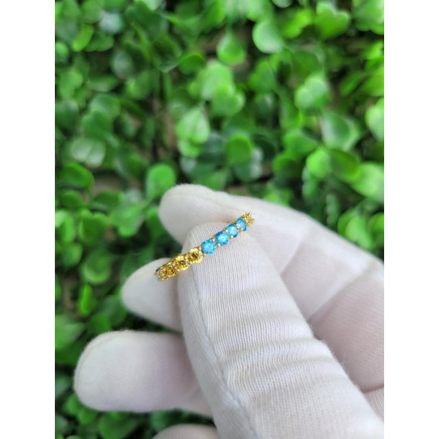 Multicolor Gemstones Eternity 14k Gold Ring Band For Sale - Image 6 of 9