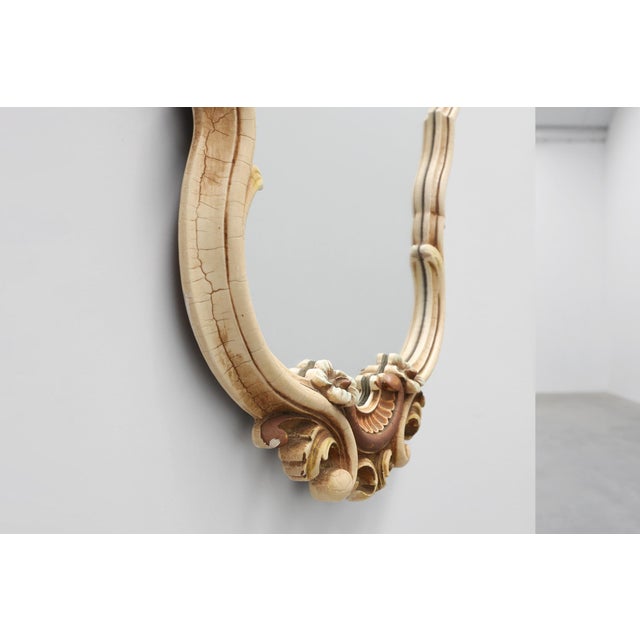 20th Century Rococo Italian Cream and Gilt Wall Mirror with Shell Crest, 1950s For Sale - Image 9 of 12