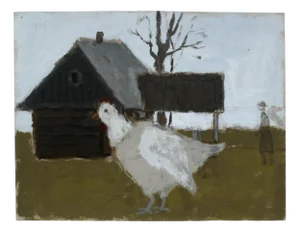 Mikolaj Malesza, A Hen, Oil on Board, 2005