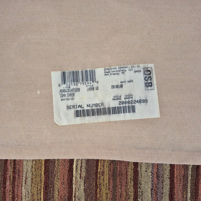 2010 Stratford Caye Transitional Striped Cocoa Brown Wingback Arm Chair For Sale - Image 11 of 14