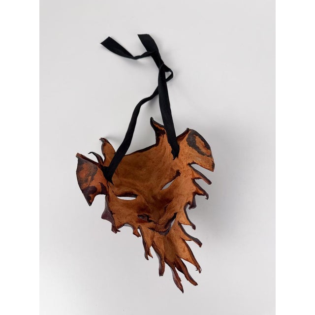 Vintage Venetian Style Handcrafted Leather Mythological Satyr Mask, Italy, 1970s For Sale - Image 16 of 18