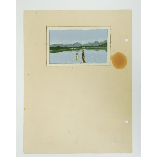 Rustic 1940s Outsider Folk Art Small Mountain Lake Landscape Painting For Sale - Image 3 of 3