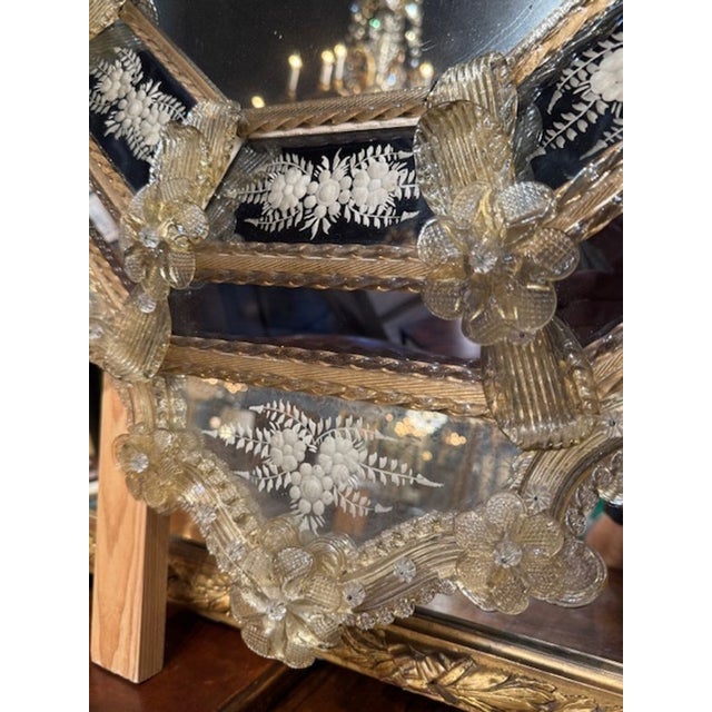 Traditional Vintage Murano Glass Etched Mirror For Sale - Image 3 of 6