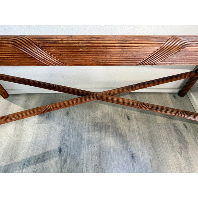 Mid-Century Modern 1970s Gabriella Crespi Style Pencil Reed Console Table With New Glass For Sale - Image 3 of 12