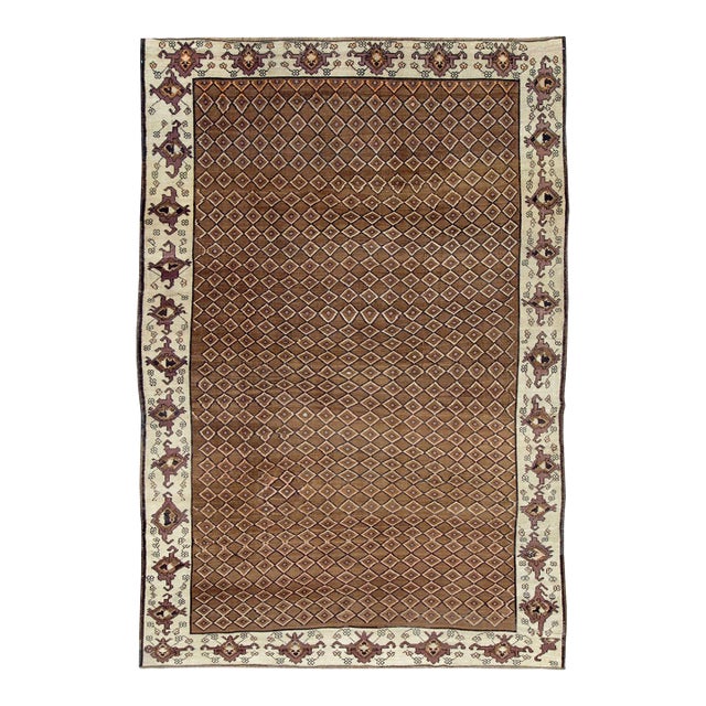 Galerie Shabab Collection Mid-20th Century Handmade Turkish Room Size Carpet in Brown and Cream For Sale