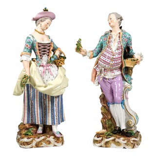 Large Gardener Figurines attributed to Kaendler & Schoenheit for Meissen, 1860s, Set of 2 For Sale