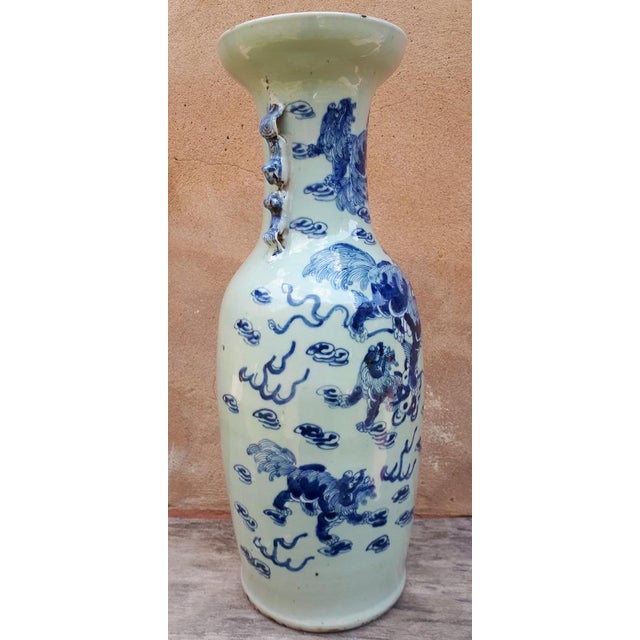Large Celadon Vase with Shishis Decor, China, 19th Century For Sale - Image 14 of 16