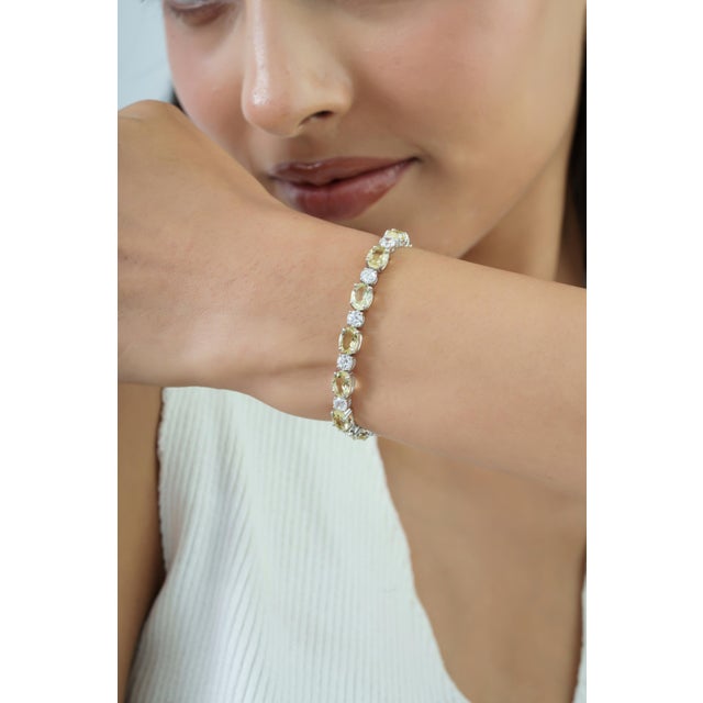 Contemporary 14.8 CTW Oval Lemon Topaz & Round Zircon Sterling Silver Tennis Bracelet For Sale - Image 6 of 13