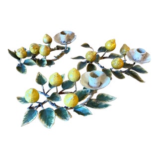 Vintage Tole Peinte Lemon Branch Candle Holders- Set of 3 For Sale