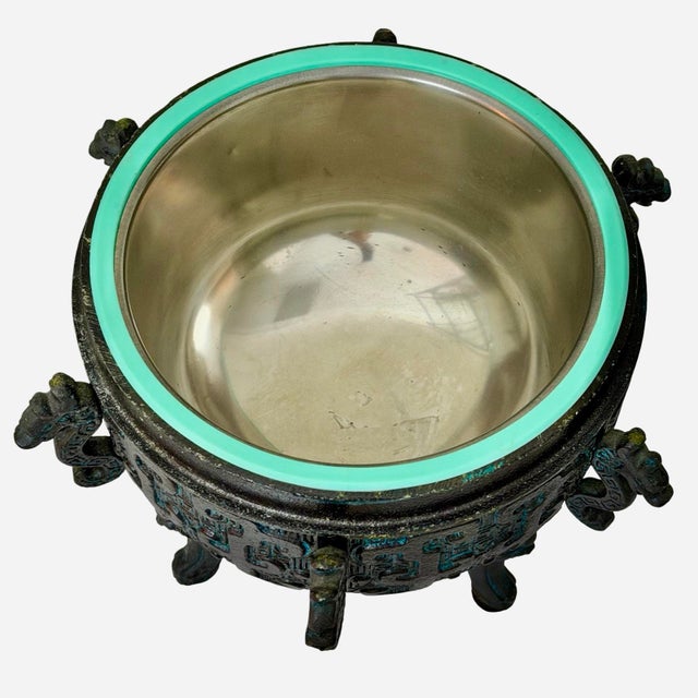 1960s Vintage James Mont Style Chinese Archaic Tripod Ice Bucket With Dragon Handles For Sale - Image 5 of 10