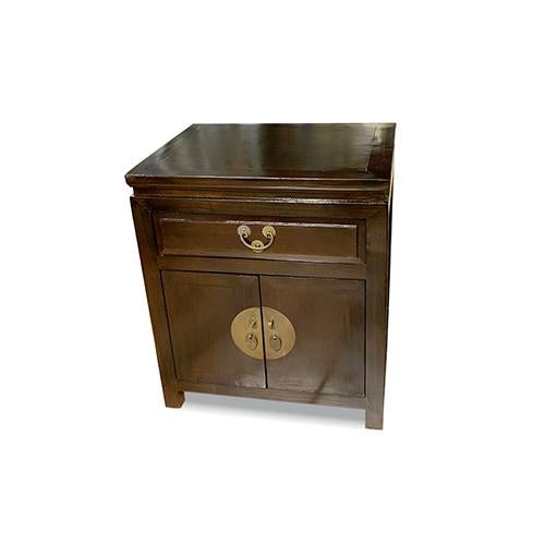 Asian brown lacquer end table is made out of elm wood. It have 1 drawer and 2 doors. It is very nice piece to have as...