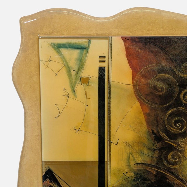 Abstract Daniel Kime Cosmic Green Abstract Art Painting With Unique Wavy Frame For Sale - Image 3 of 7