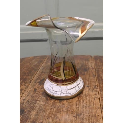 Hand Blown Hand Painted French Aesthetic Movement Art Glass Vase A lovey old vase, this has a very unusual sliced rim, it...