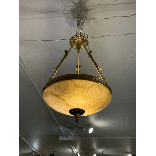 Vintage Custom Alabaster Semi Flush Mount Pendant For Sale - Image 12 of 12