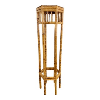 Vintage Burnt Tortoise Shell Finish Bamboo Display Pedestal or Plant Stand For Sale