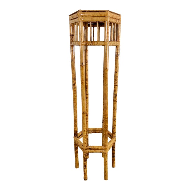 Vintage Burnt Tortoise Shell Finish Bamboo Display Pedestal or Plant Stand For Sale