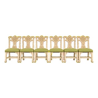 Late 20th Century Irish Chippendale Revival Painted Ribbon-Back Dining Chairs – Set of 6 For Sale