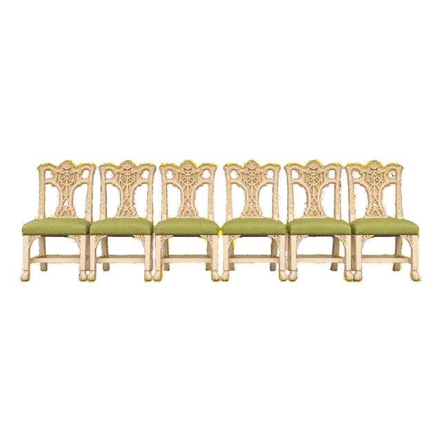 Late 20th Century Irish Chippendale Revival Painted Ribbon-Back Dining Chairs – Set of 6 For Sale