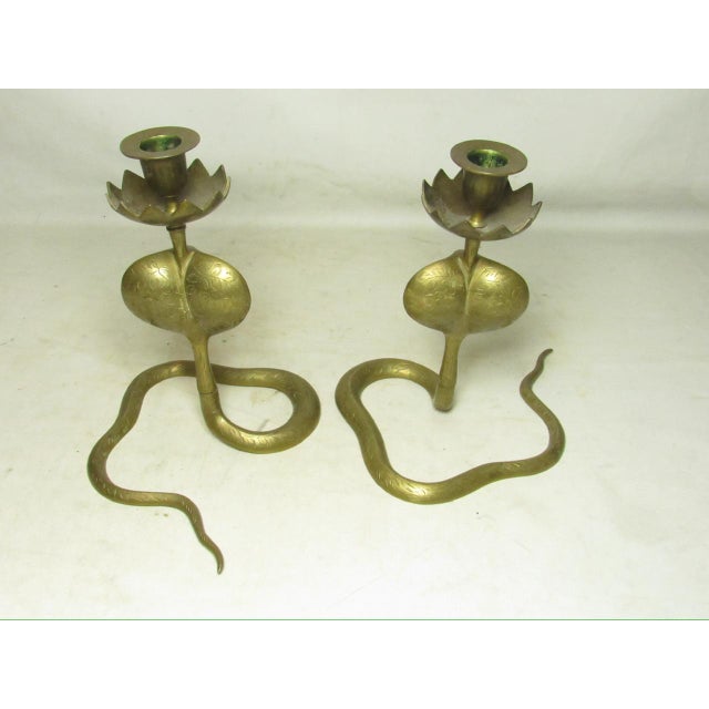 Pair of Anglo Indian Brass Cobra Candlesticks For Sale - Image 11 of 14