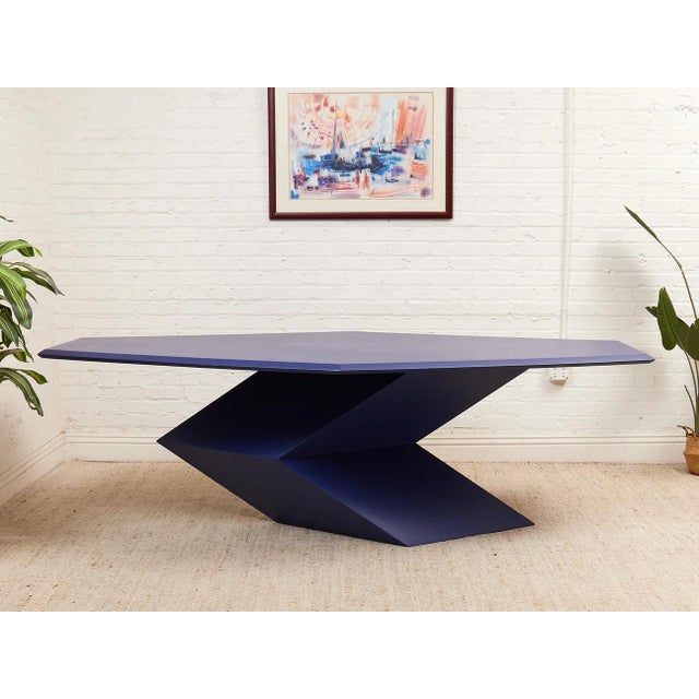 Wood Rare 1970’s Origami Dining Table by Don S. Shoemaker in Blue For Sale - Image 7 of 12