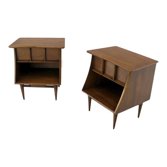 Danish Mid Century Modern One Drawer Walnut End Tables Night Stands MINT - A Pair For Sale
