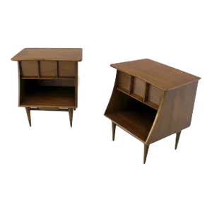 Danish Mid Century Modern One Drawer Walnut End Tables Night Stands MINT - A Pair