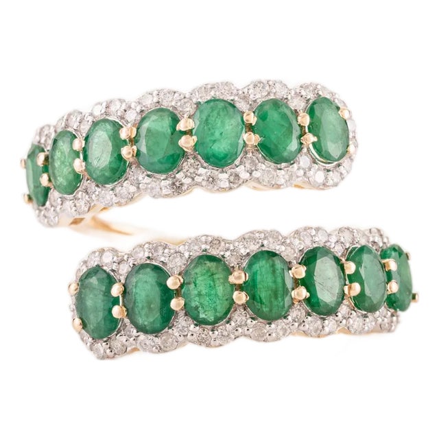 Natural 2 Ct Emerald Open Face Diamond Chic Cocktail Ring Size 6.5 in 14k Gold For Sale